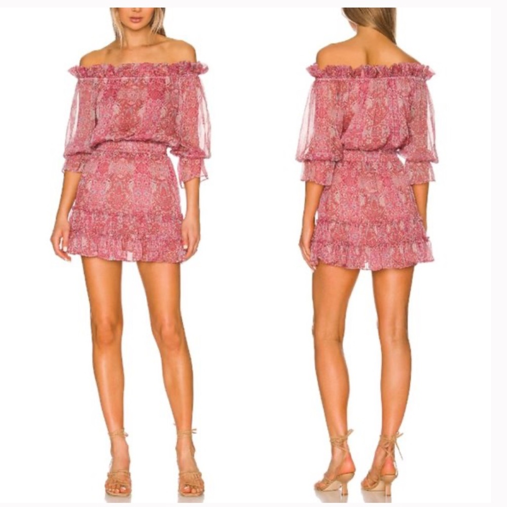 Misa Los Angeles Pink Off-Shoulder Ruffled Mini Dress